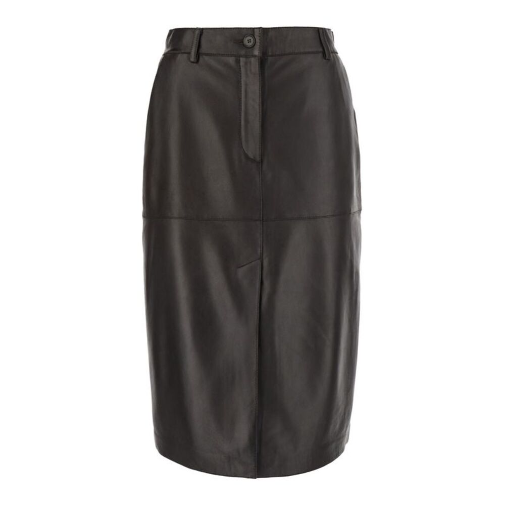 P.A.R.O.S.H. Women Brown Skirt With Front Closure And Slit In Leather For Women
